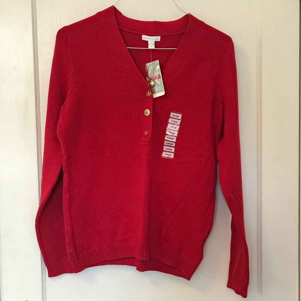 NWT Charter Club Red V Neck Sweater